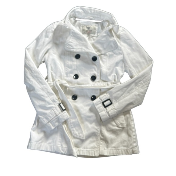 Guess white lightweight jacket, lined, button front, belted, Sz small - Picture 2 of 9